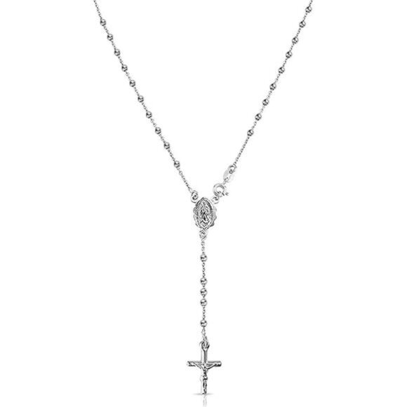 925 Sterling Silver Italian Solid Bead Chain Cross & Rosary Virgin Mary - Picture 7 of 7